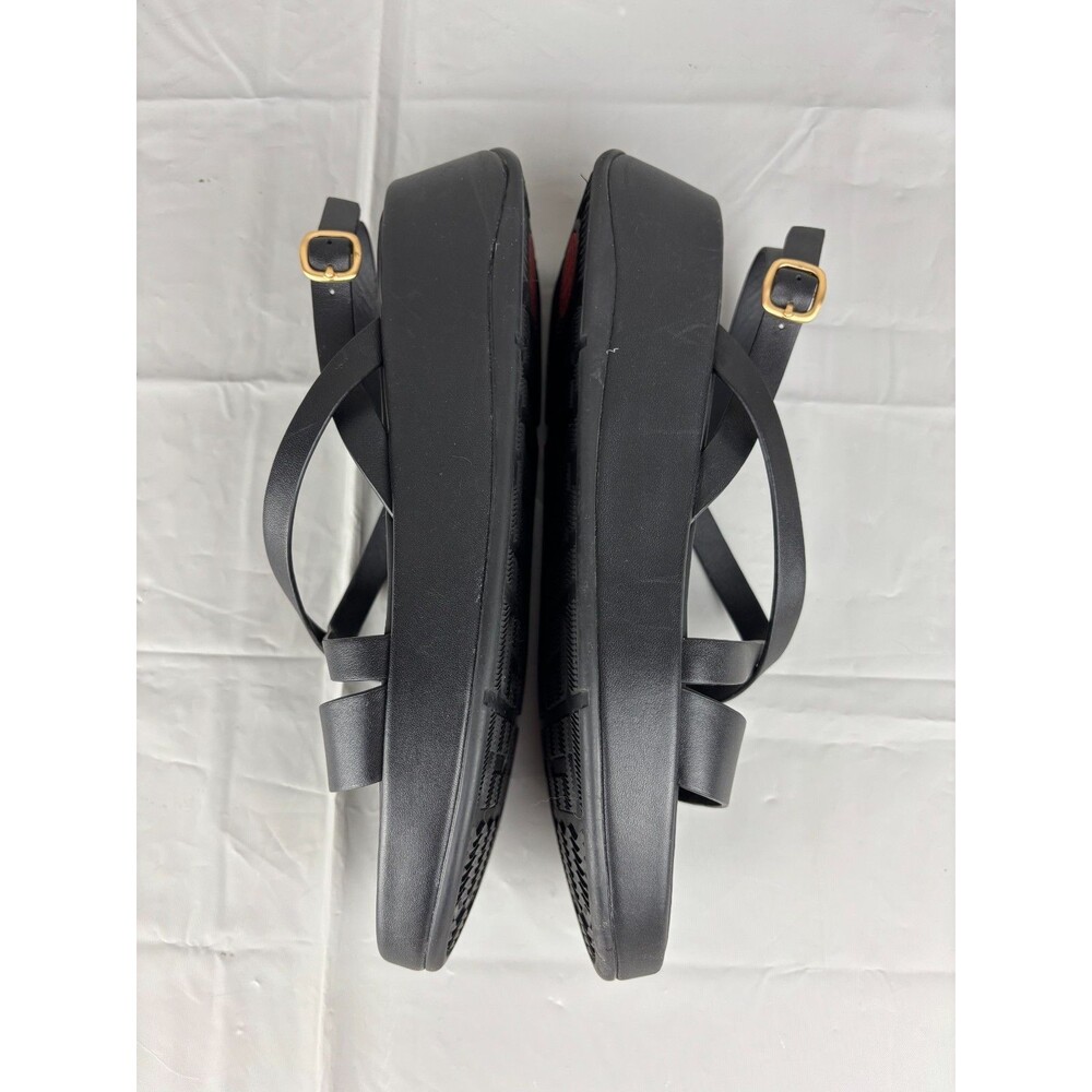 FitFlop F-Mode Leather Flatform Strappy Back-Strap Sandals Women's 8 Black Wedge - Picture 10 of 13